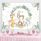 Lofaris Safaris Green Leaves Its A Boy Baby Shower Backdrop